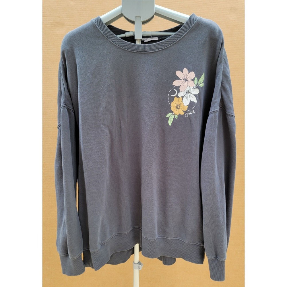 ONeill Womens XL Gray Celestial Floral Graphic 100% Cotton Sweatshirt Boho Cozy